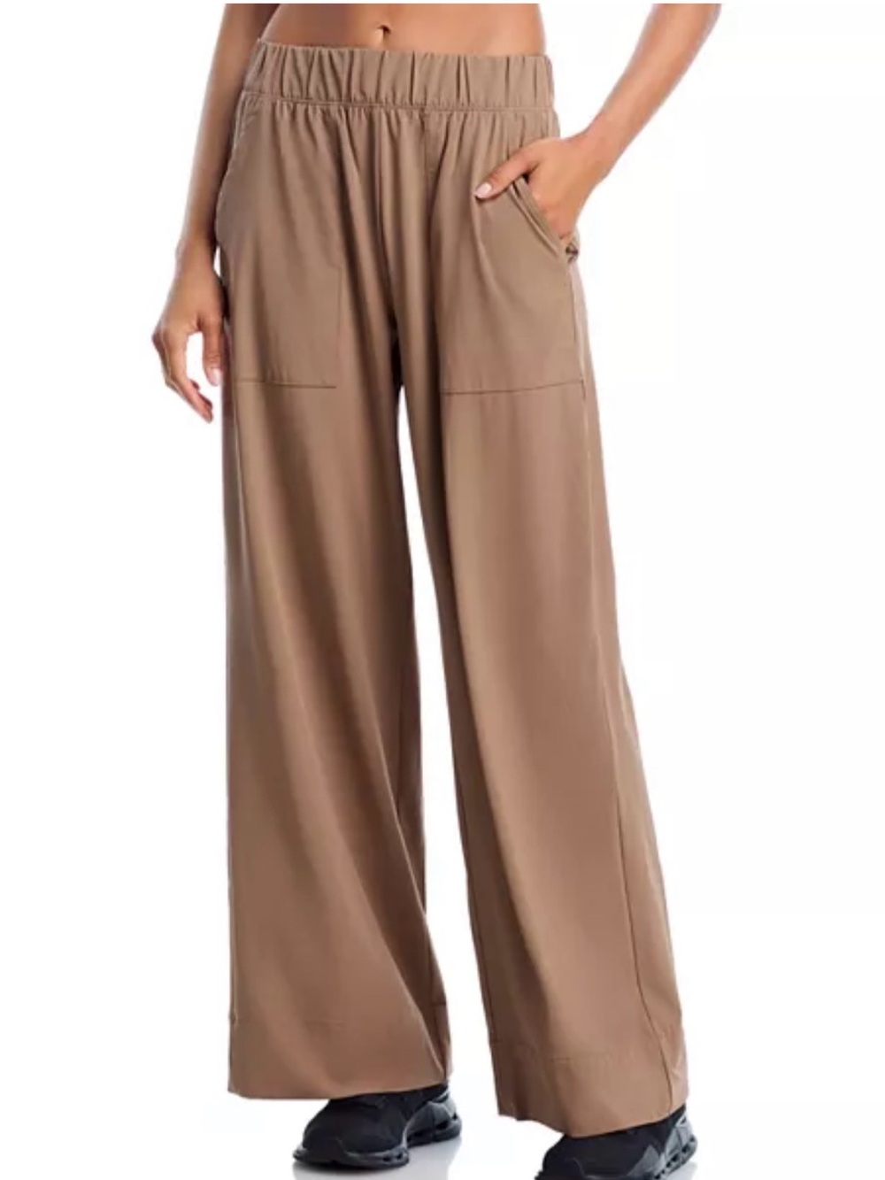 Beyond Yoga Women's Easy Wide Leg Pants Tan Taupe Elastic Waist Pockets Size M